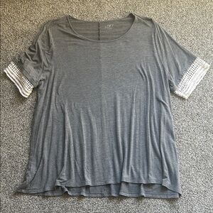 LOFT Charcoal Short Sleeve Top with Crochet Detail